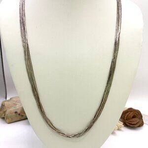 Liquid Silver Necklace 10 Strands 24" long Vintage MEXICO Sterling Silver J855